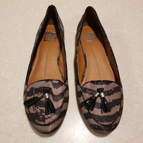 DOLCE VITA Zebra Black & Taupe Stripe tassel flats shoes women’s size 9 - Picture 2 of 6
